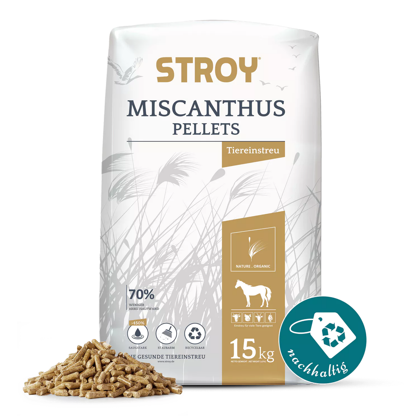 Stroy Miscanthus Einstreu Granulat Pellets 15kg x Sac Palette