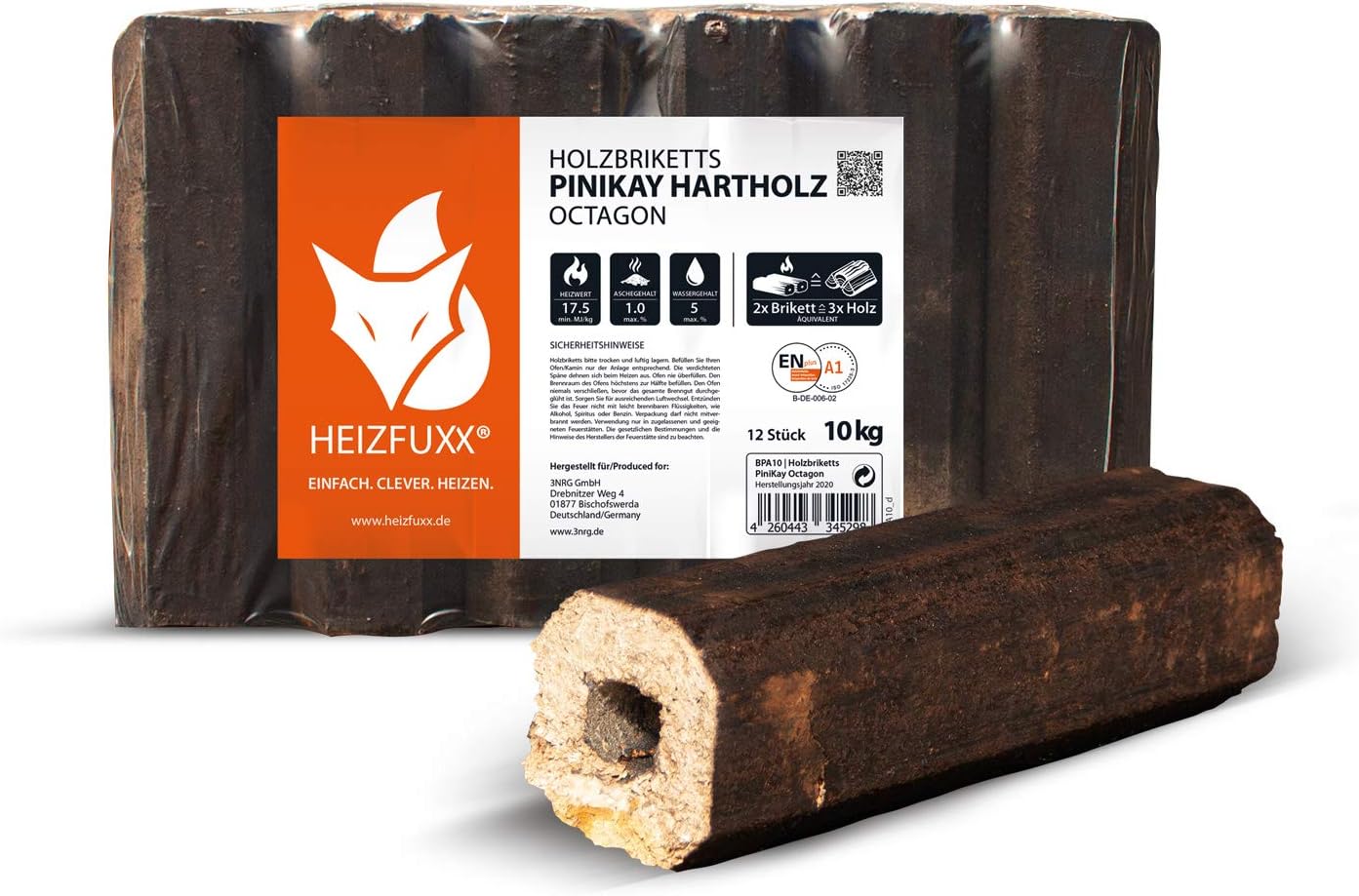 HEIZFUXX Holzbriketts Hartholz Pinikay Octagon Kamin Ofen Brenn Holz Heiz Grill Smoker Brikett 10kg x 96 Gebinde 960kg / 1 Palette Paligo